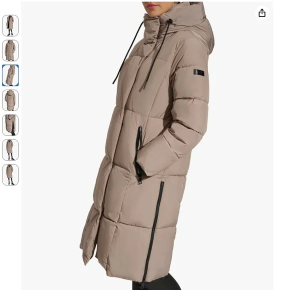 🆕NWT DKNY Hooded Long Down Alternative Puffer Jacket in 'Thistle', Size Small - Picture 4 of 11